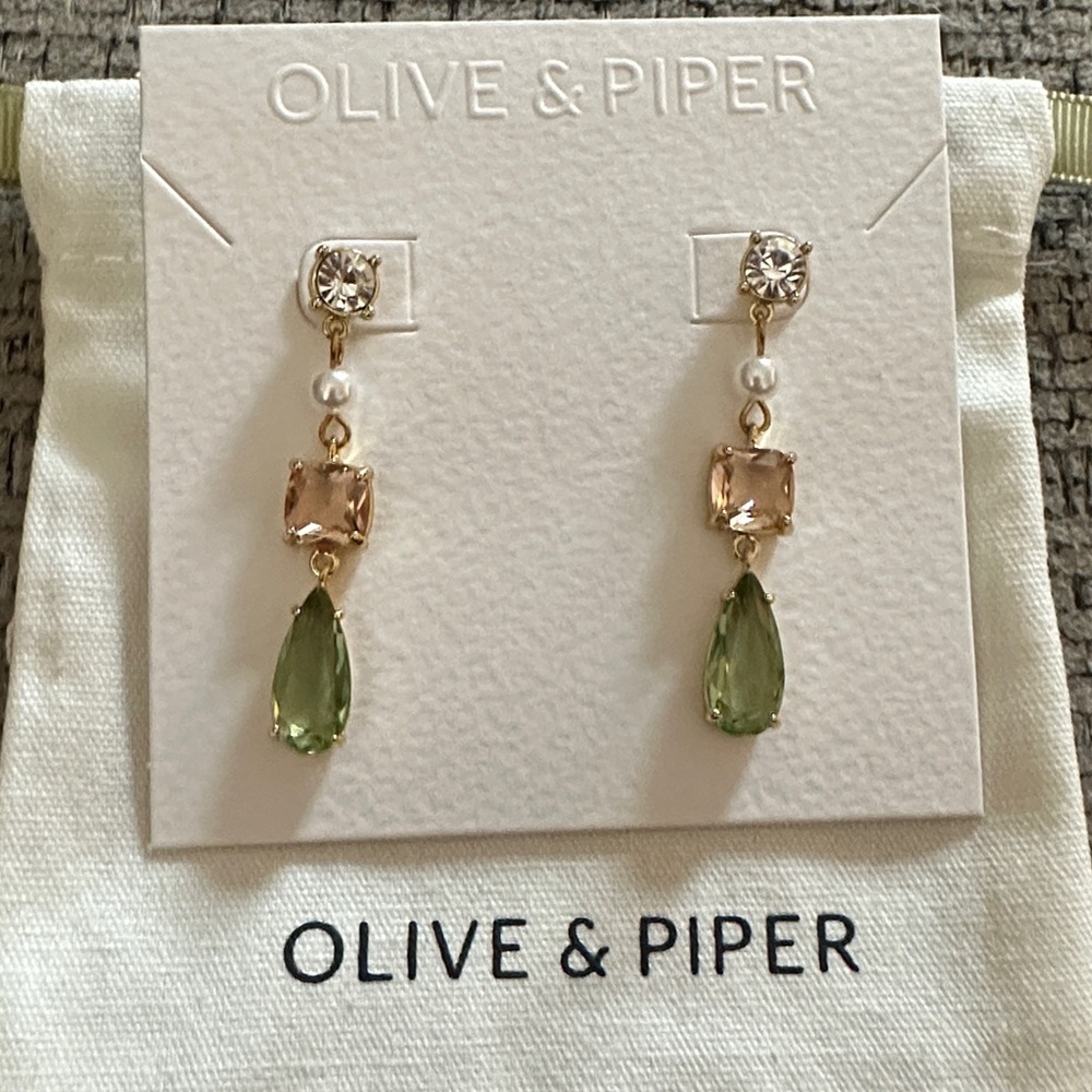 Olive & Piper Gold and Green Drop Earrings